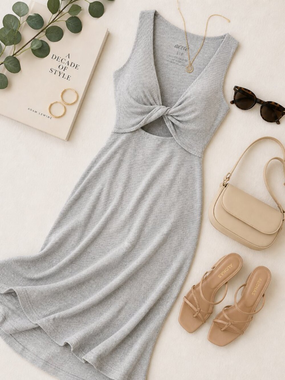 Aerie Ribbed Knit Cutout Dress Gray Size Small